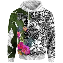 New Caledonia Hoodie White - Turtle Plumeria Banana Leaf