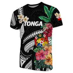 Tonga T-Shirt Coat Of Arms Polynesian With Hibiscus TH5