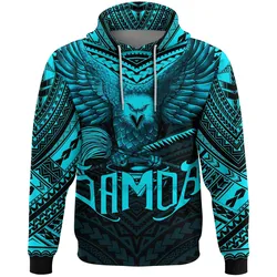 American Samoa Hoodie Eagle Tattoo Style Bleu Clair