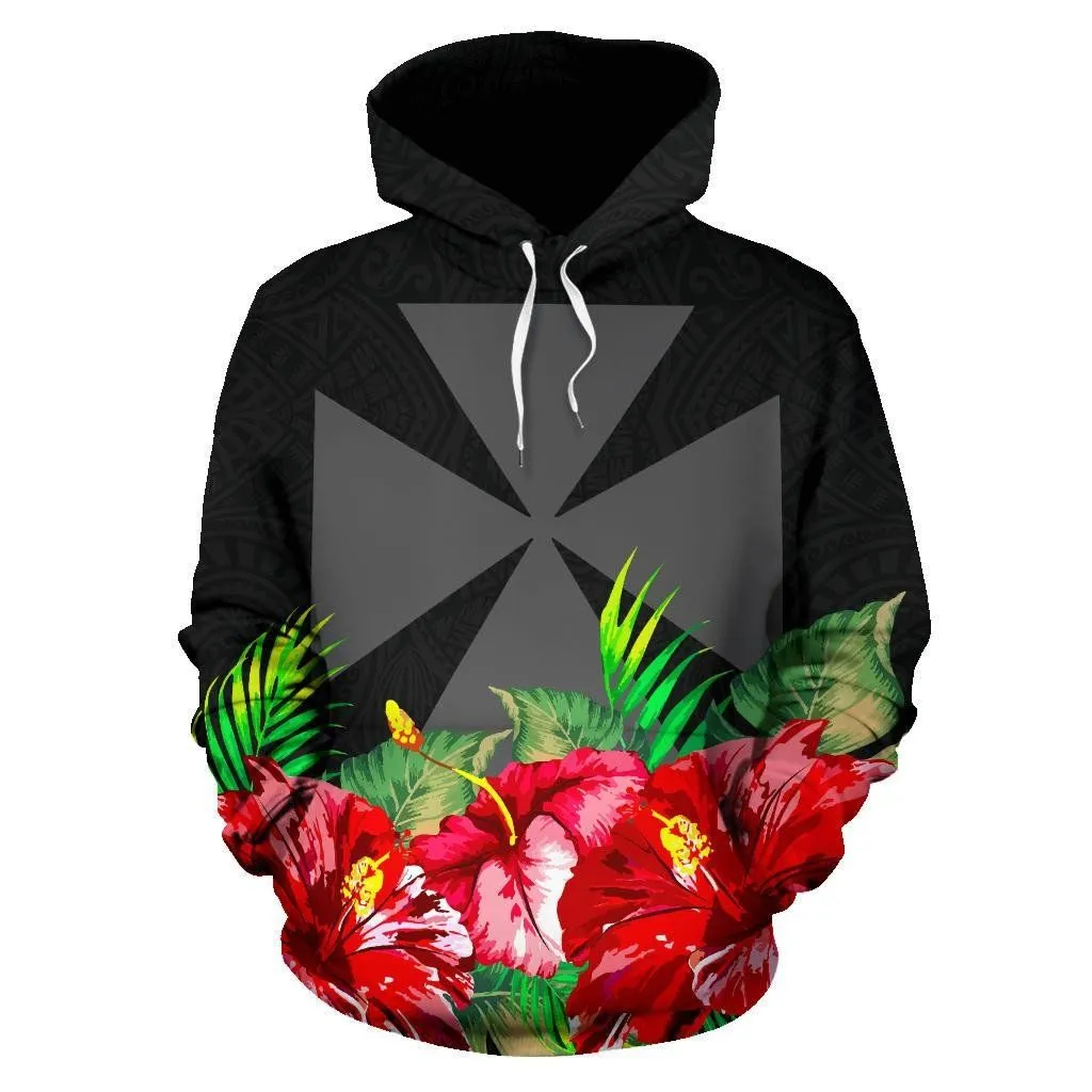 Wallis And Futuna Polynesian Hoodie Black Hibiscus - BN39