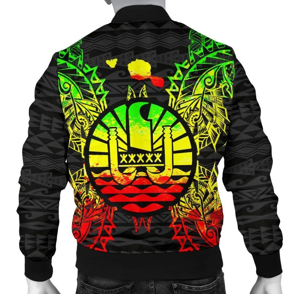 French Polynesia Polynesian Mens Bomber Jacket Map Reggae