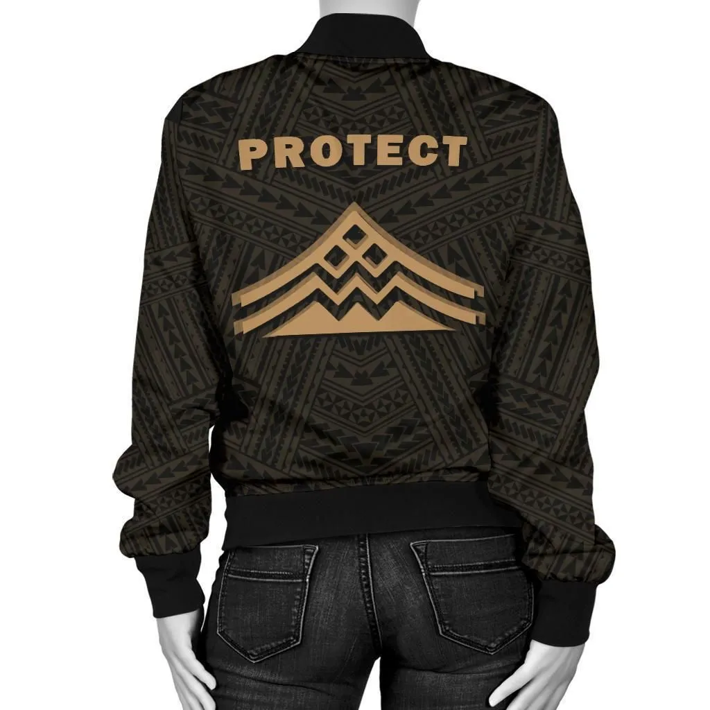 Hawaii Mauna Kea Polynesian Womens Bomber Jacket Gold