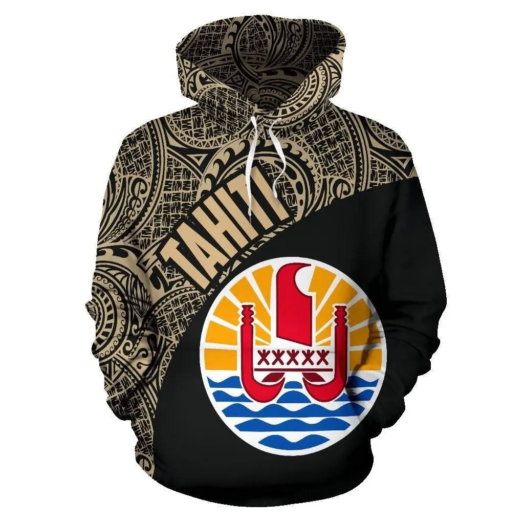 Tahiti Zip - Up Hoodie - Tahiti Flag Polynesia Tattoo Gold
