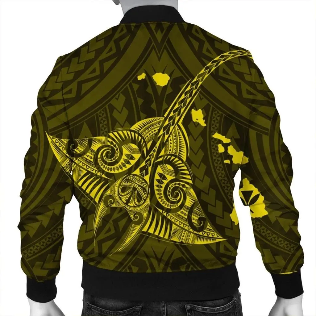 Alohawaii Jacket - Hawaiian Map Kanaka Manta Ray Polynesian Bomber Jacket Yellow - AH - J4R