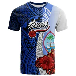 Guam Polynesian T-shirt - Coat Of Arm With Hibiscus Blue - BN12