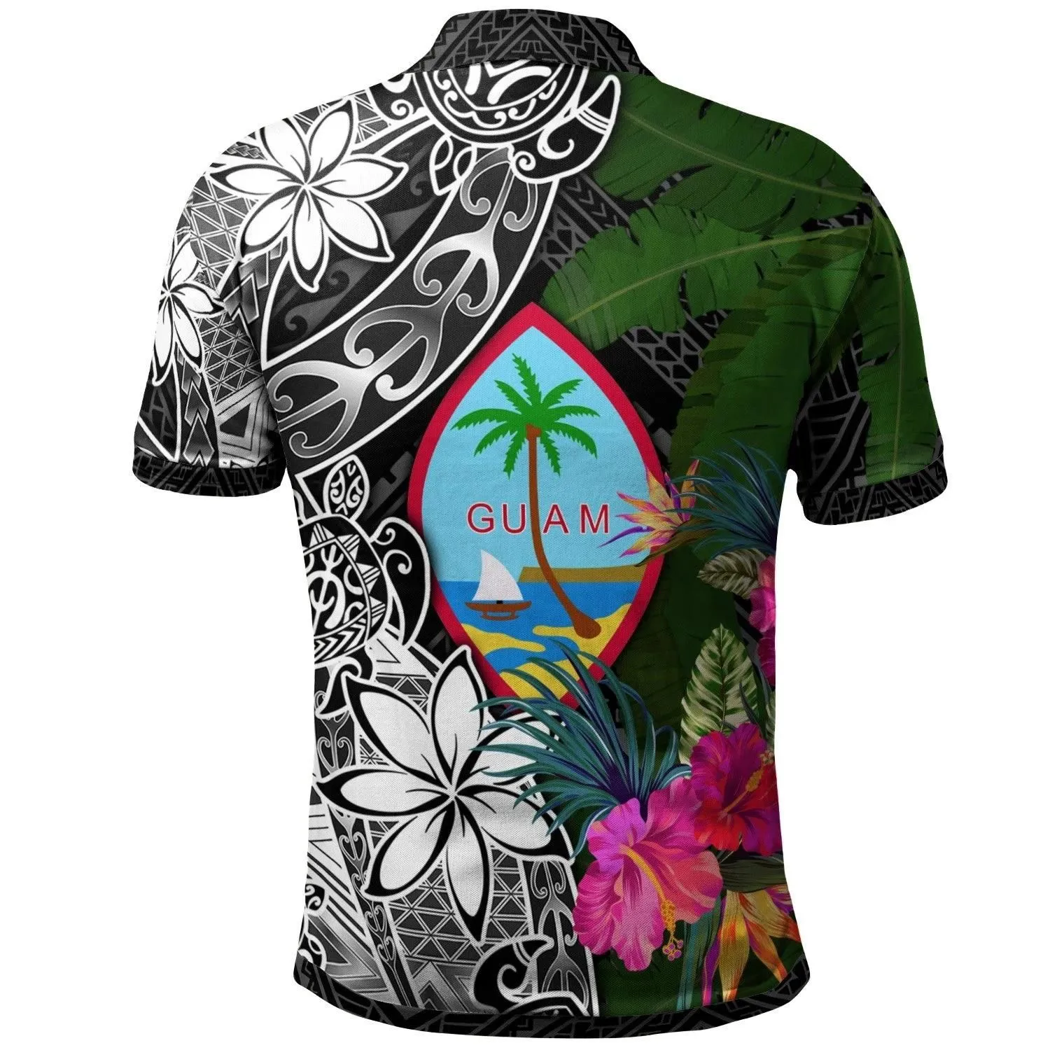 Guam Polo Shirt - Turtle Plumeria Banana Leaf - BN11