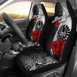 Tahiti Polynesian Custom Personalised Car Seat Covers - Coat Of Arm With Hibiscus White