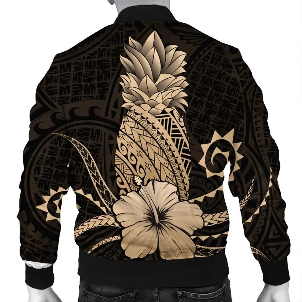 Alohawaii Jacket - Hawaii Polynesian Pineapple Hibiscus Bomber Jacket - Gold - AH - J4R