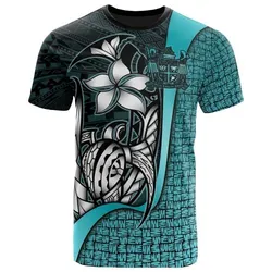Fiji Polynesian T-Shirt Turquoise Coat Of Arm - Turtle With Hook