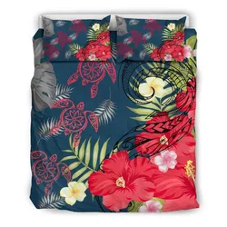 FamilyGater Bedding Set - Cover and Pillow Cases Hawaii Turtle Polynesian Hibiscus Plumeria Tropical - AH J2