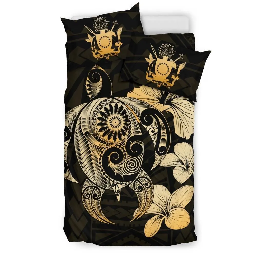 Alohawaii Bedding Set - Cover and Pillow Cases Cook Islands Hibiscus Plumeria Mix Polynesian Turtle J1