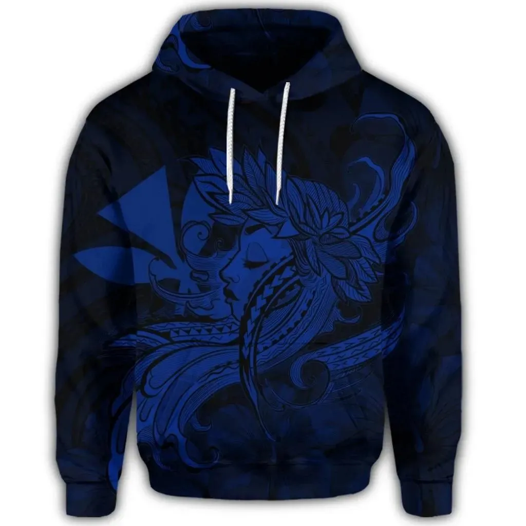 Alohawaii Hoodie - Hawaiian Map Hula Girl Hibiscus Kanaka Polynesian Hoodie - Blue - AH - J4R