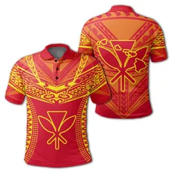 Hawaiian Kanaka Map Football Jersey Polo Shirt - Red and Yellow - Roger Style