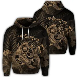 Hawaiian Map Turtle Tattoo Hibiscus Plumeria Polynesian Hoodie - Gold - AH