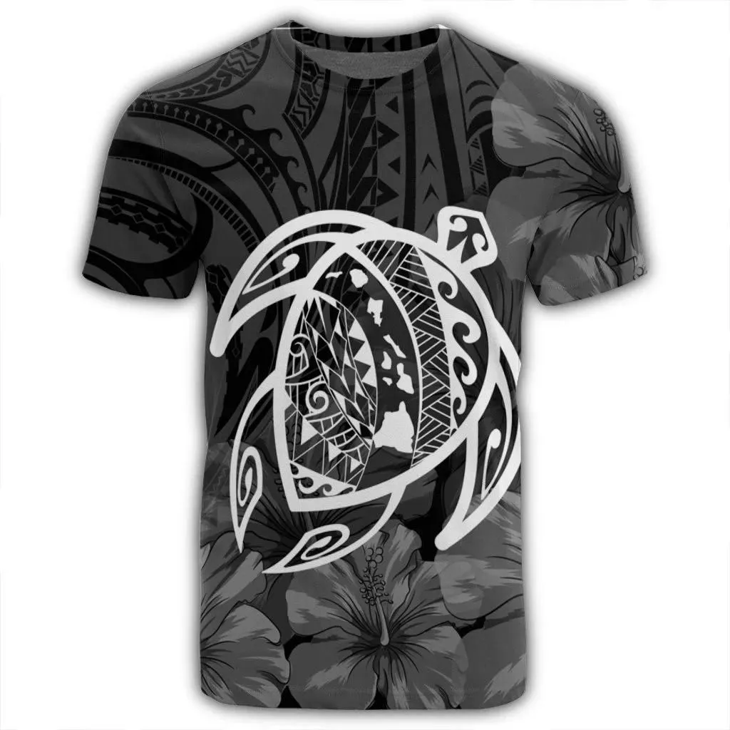 Alohawaii Tee - Hawaiian Map Turtle Kanaka Hibiscus Polynesian T-shirt White - AH - J4R