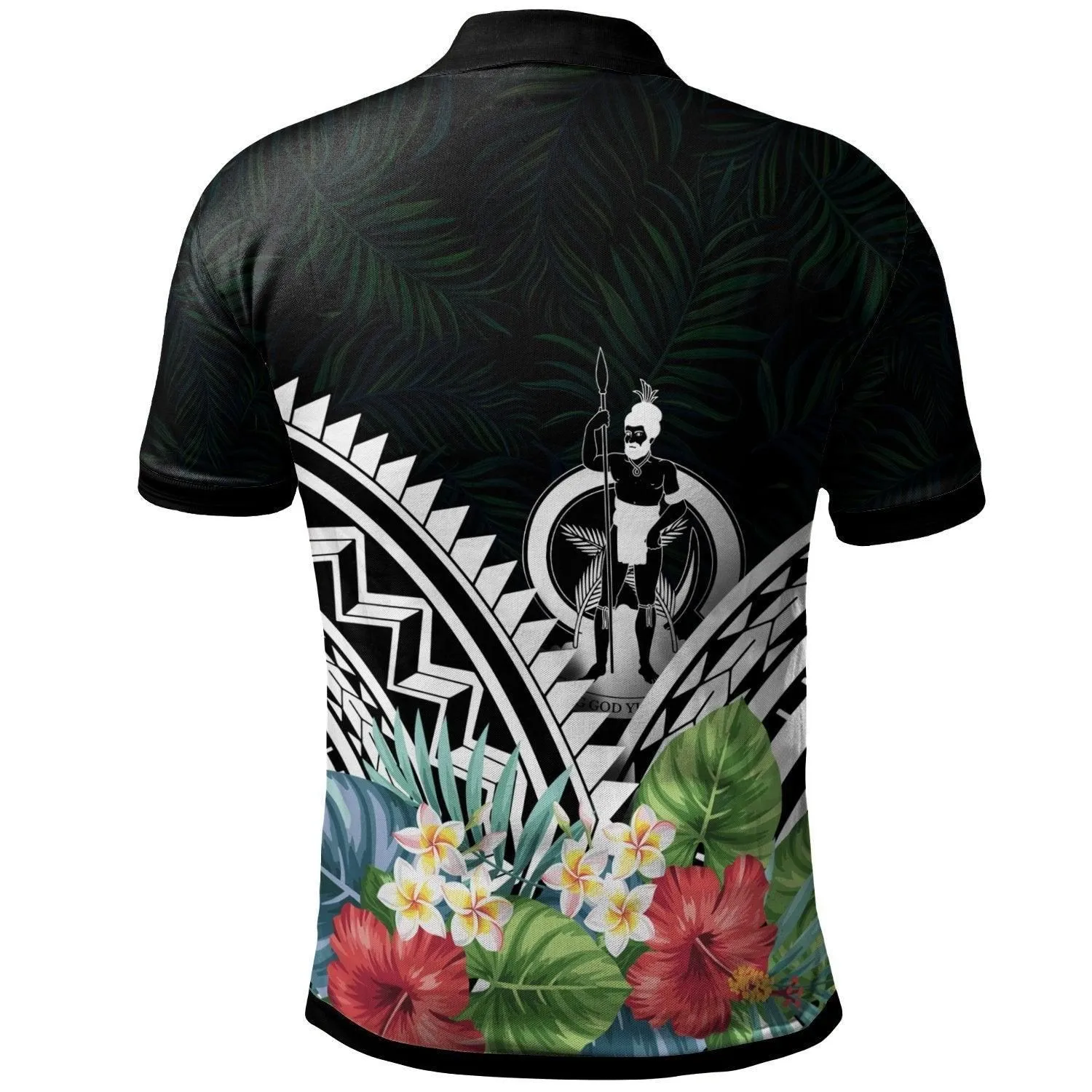 Vanuatu Polo Shirt - Vanuatu Coat of Arms and Polynesian Tropical Flowers White