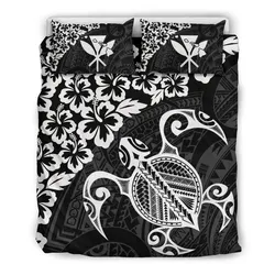 FamilyGater Bedding Set - Cover and Pillow Cases Hawaiian Map Turtle Hibiscus Kanaka Polynesian - White - AH J4