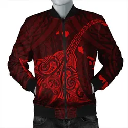 Hawaiian Map Kanaka Manta Ray Polynesian Bomber Jacket Red