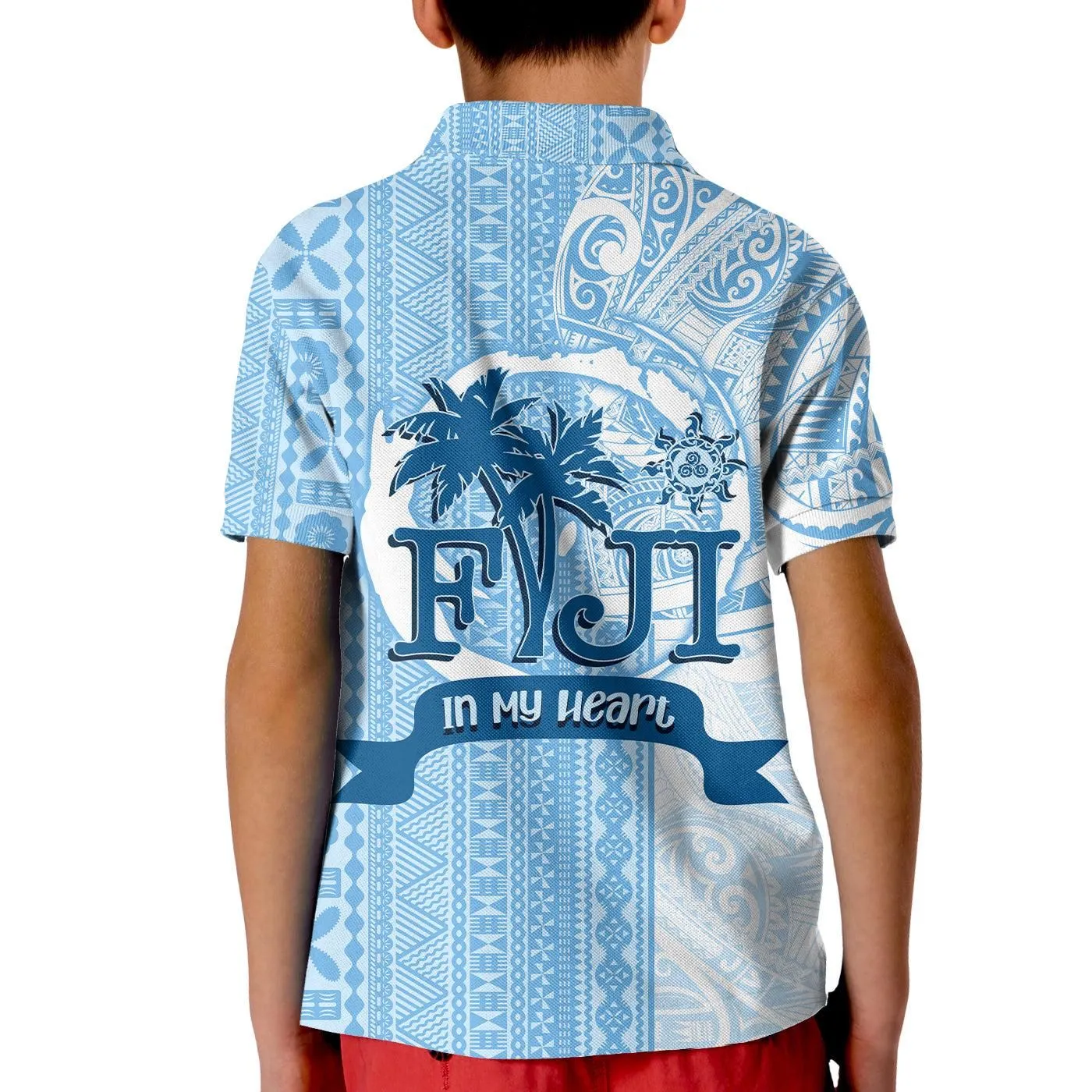 Fiji Tapa Pattern with Hibiscus Polo Shirt KID - Fiji In My Heart LT7