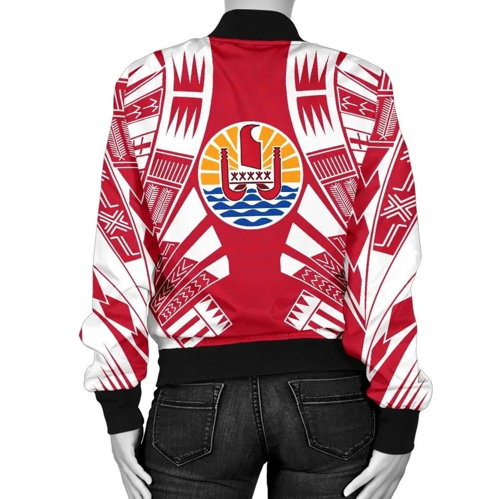 Tahiti Women Bomber Jacket - Polynesian Tattoo Flag - BN0110