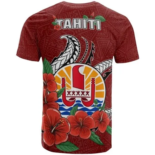 Tahiti Polynesian T-Shirt - Hibiscus Coat of Arm Red
