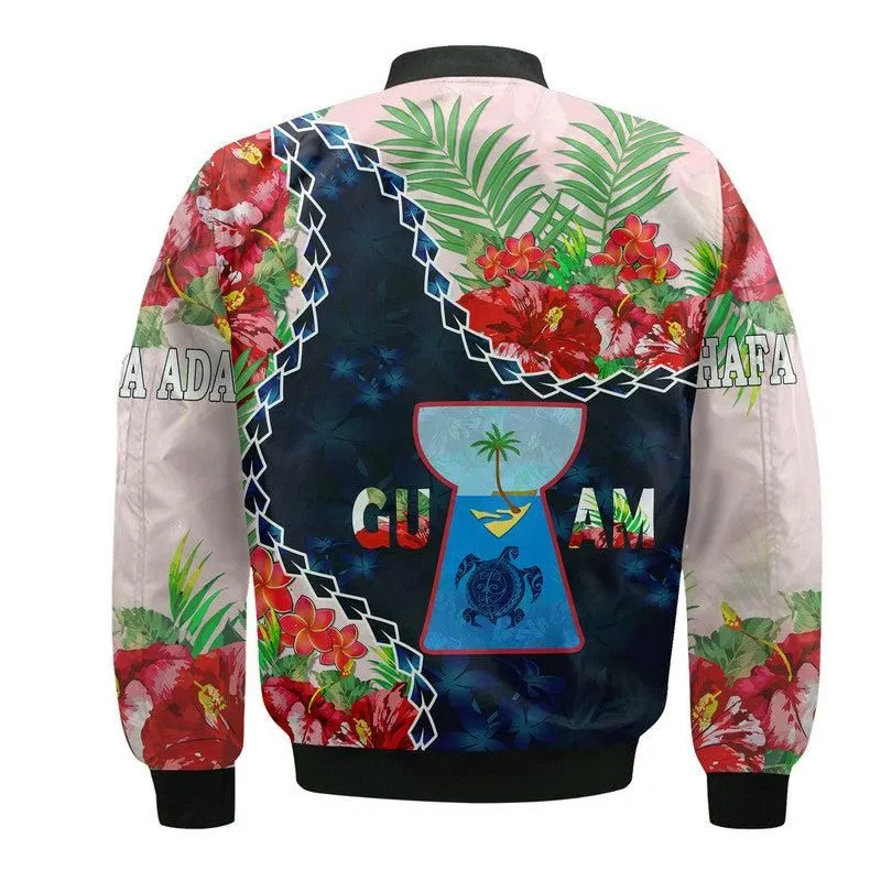 Guam Liberation Day Bomber Jacket Latte Stone Hibiscus Painting LT9