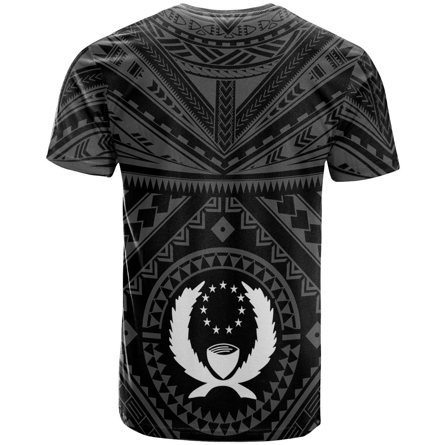 Pohnpei T-Shirt- Pohnpei Seal With Polynesian Tattoo Style ( Black) - BN25