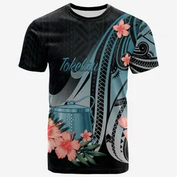 Tokelau T shirt - Turquoise Polynesian Hibiscus Pattern Style