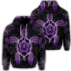 Hawaiian Turtle And Hibiscus Polynesian Hoodie Violet