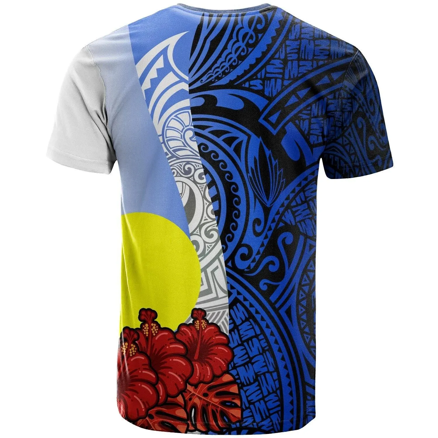 Palau Polynesian T-shirt - Coat Of Arm With Hibiscus Blue - BN12