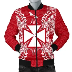 Wallis and Futuna Polynesian Mens Bomber Jacket Map Red White