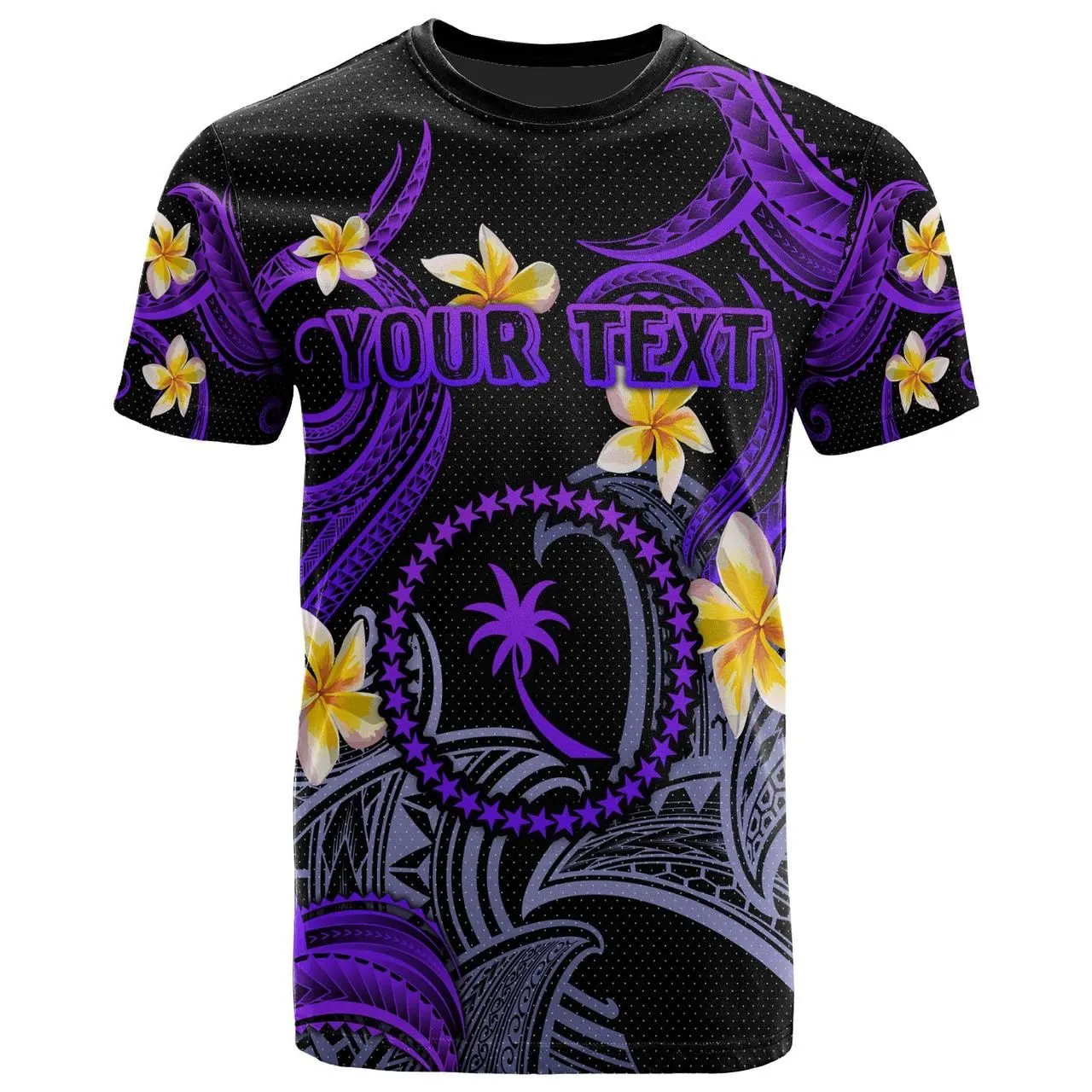 Chuuk T-shirt - Custom Personalised Polynesian Waves with Plumeria Flowers (Purple)