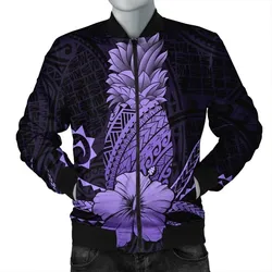Alohawaii Jacket - Hawaii Polynesian Pineapple Hibiscus Bomber Jacket - Purple - AH - J4R