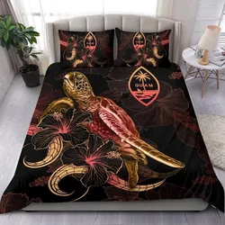 Guam Polynesian Bedding Set - Turtle With Blooming Hibiscus Gold
