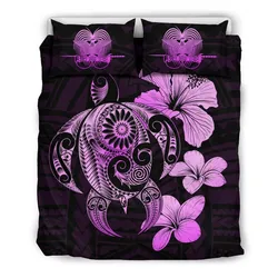 FamilyGater Bedding Set - Cover and Pillow Cases Papua New Guinea Hibiscus Plumeria Mix Polynesian Turtle Pink J1