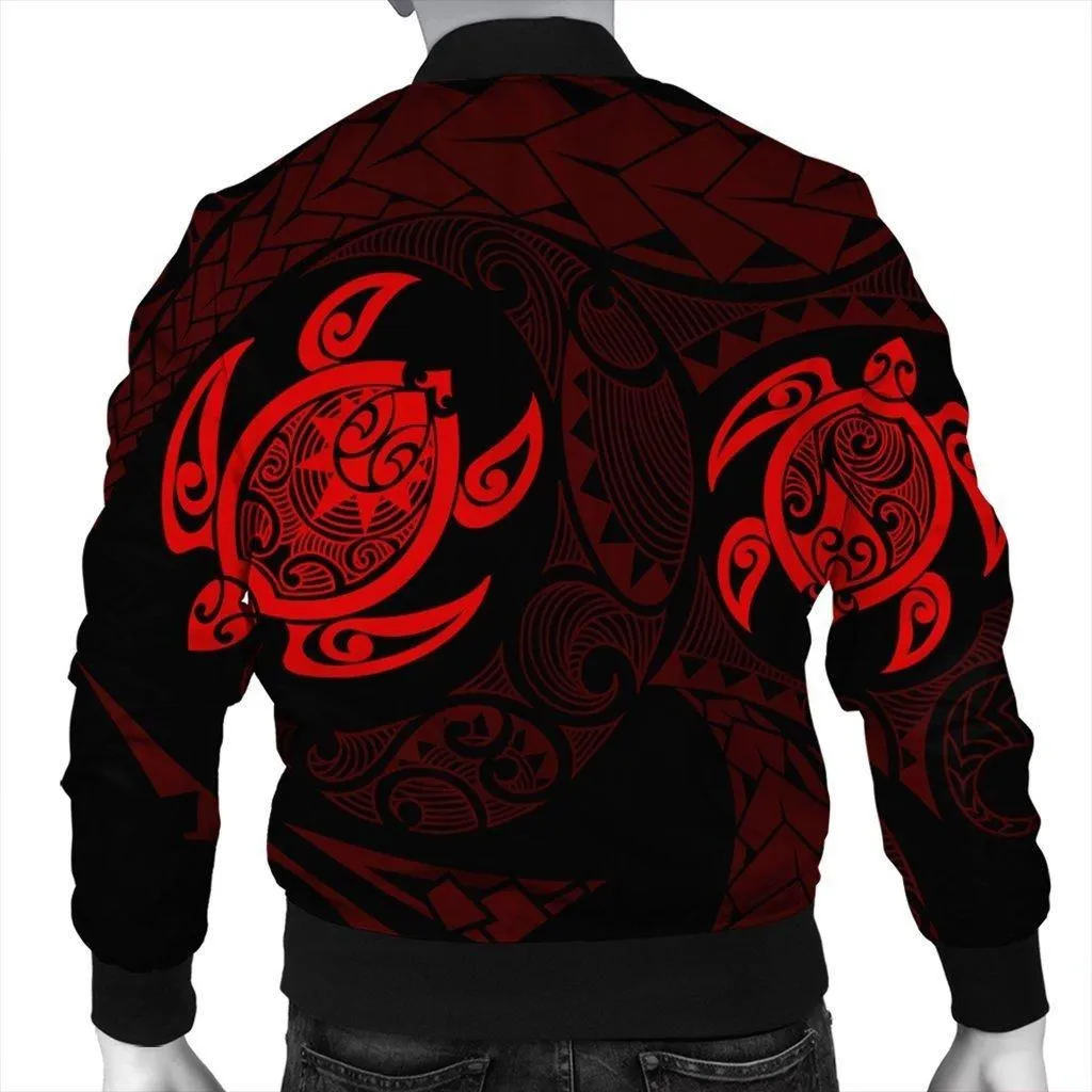 Hawaiian Two Turtle Polynesian Bomber Jacket Red