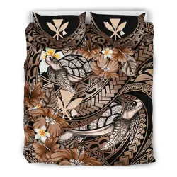 Kanaka Maoli (Hawaiian) Bedding Set - Waves Polynesian Turtle Hibiscus (Gold)