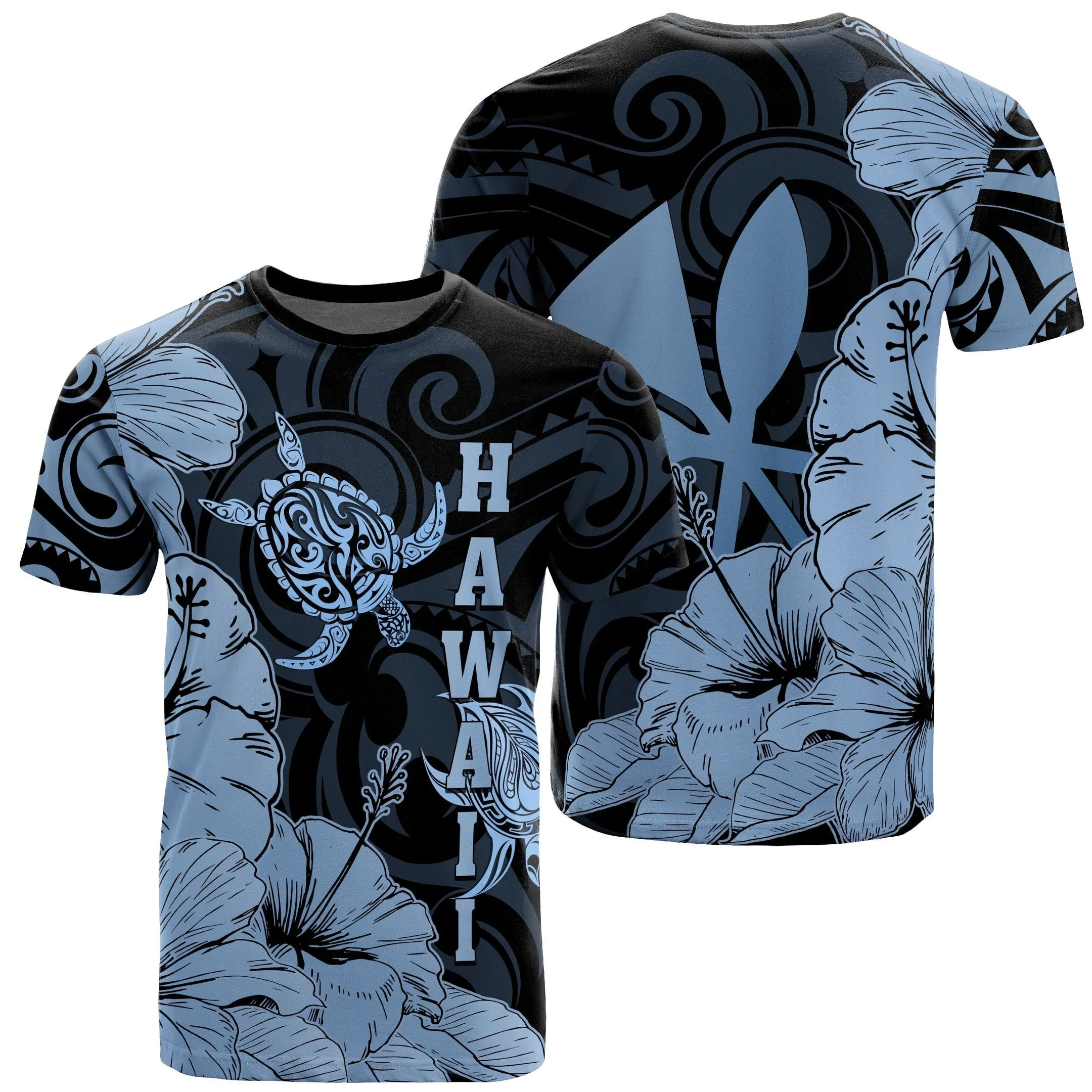 Hawaii Turtle T Shirt Polynesian Hibiscus Art Ver 2.0 Blue Ah J1 Hawaiian Shorts Beach Short Sleeve