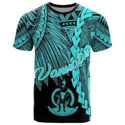 Vanuatu Polynesian T-Shirt - Tribal Wave Tattoo Neon Blue