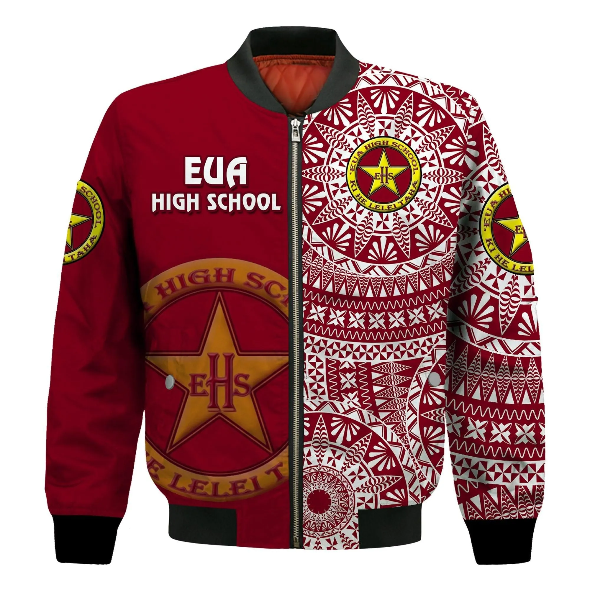 (Custom Personalised) Tonga Eua High School Bomber Jacket Tongan Ngatu Pattern LT14