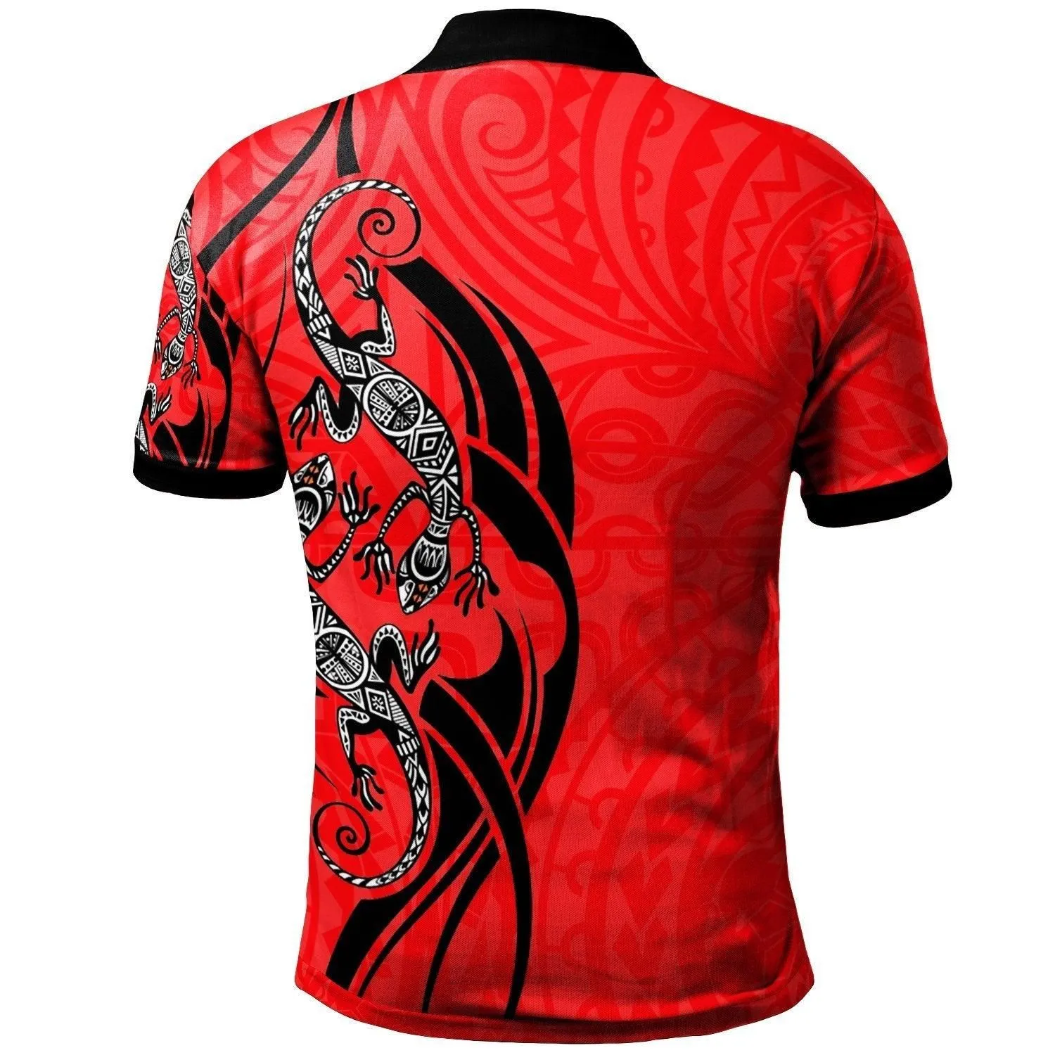 Polynesian Polo Shirt - Polynesian Lizard Tattoo Red Color