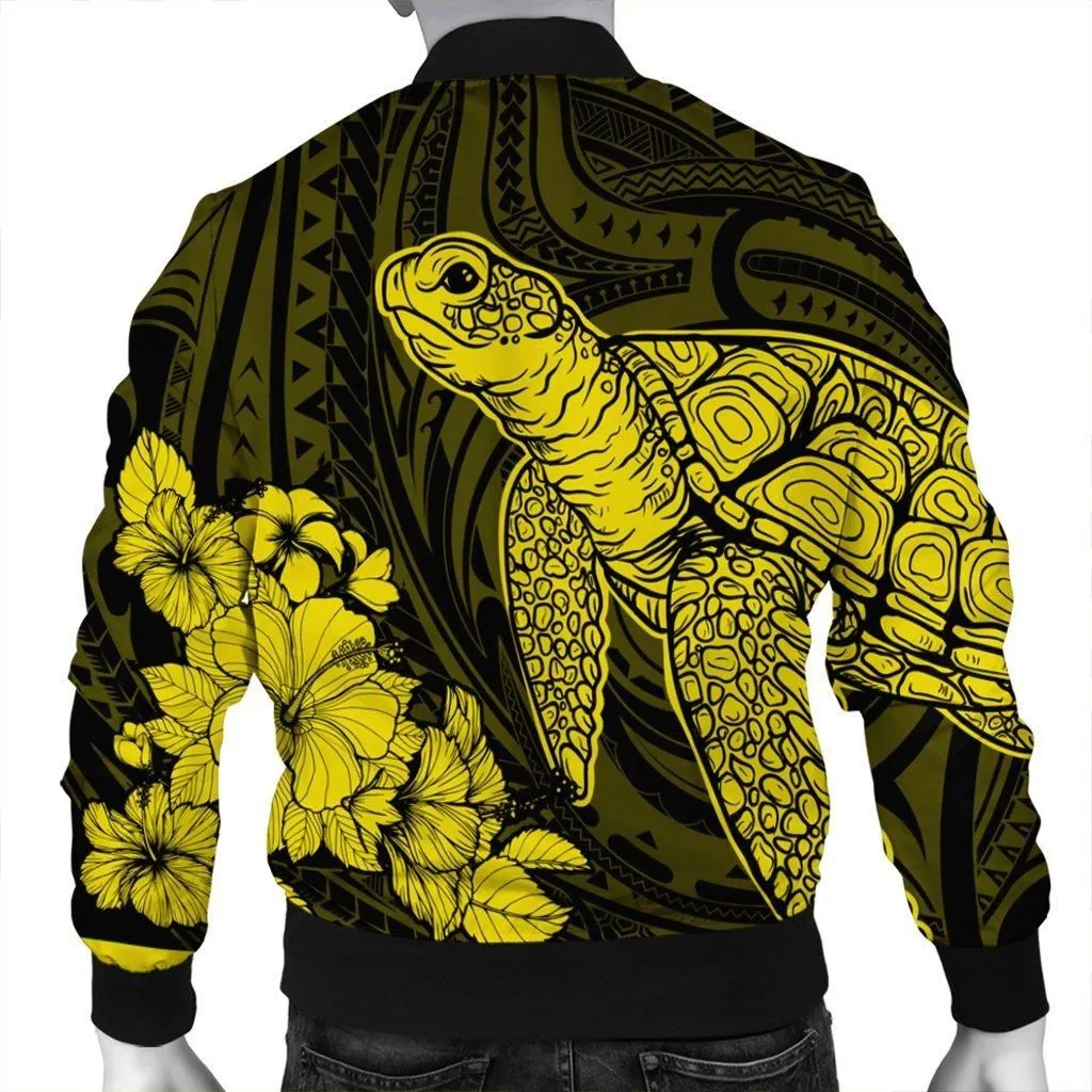 Hawaiian Hibiscus Memory Turtle Polynesian Bomber Jacket Yellow - AH