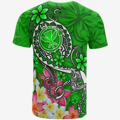 Hawaii T Shirt - Turtle Plumeria Polynesian Tattoo Green Color