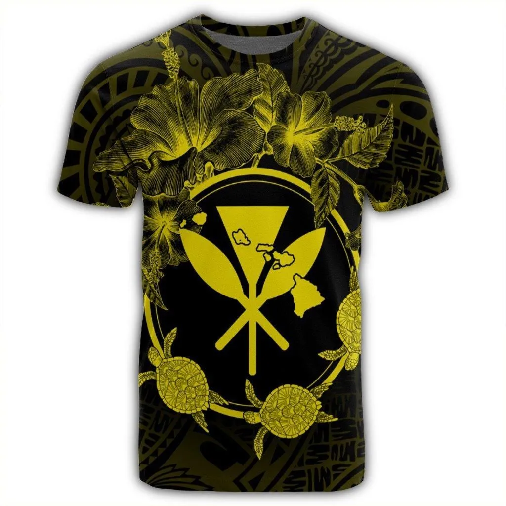 Hawaii Kanaka Turtle Hibiscus Polynesian T-Shirt - Anthea Style Yellow - AH
