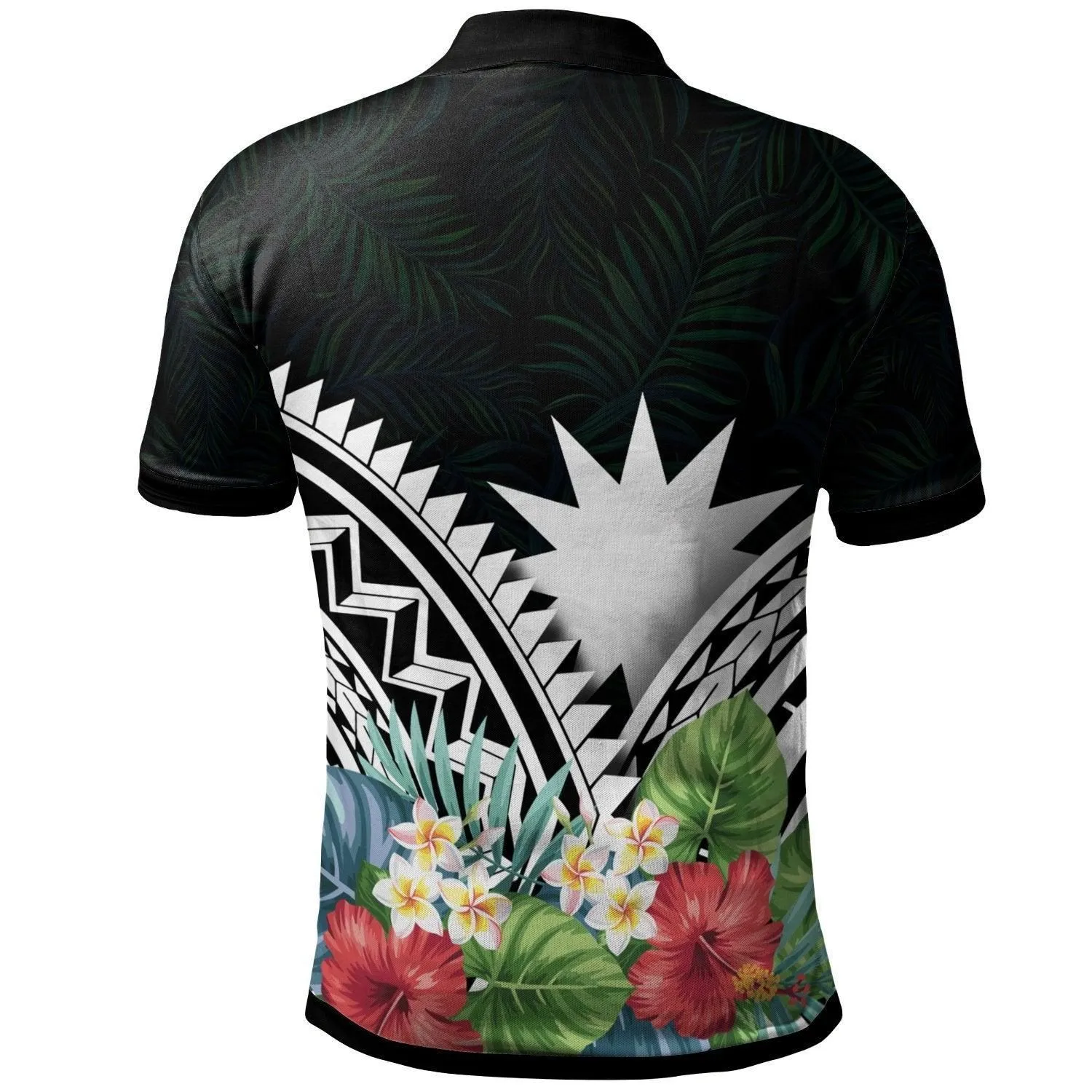 Nauru Polo Shirt - Nauru Coat of Arms and Polynesian Tropical Flowers White