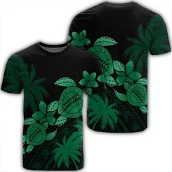 Hawaii Turtle Plumeria Coconut Tree Polynesian T-Shirt - Green - AH