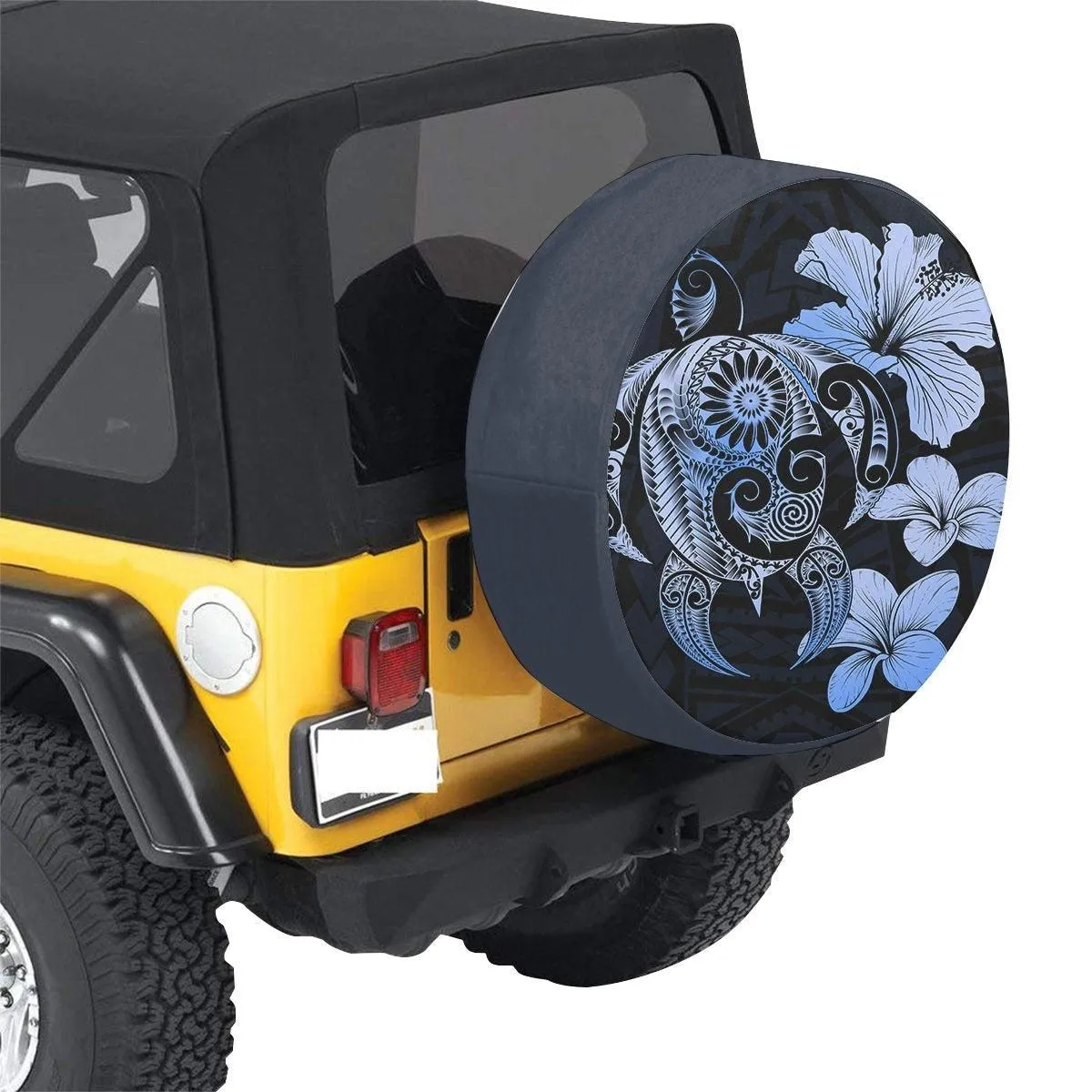 Hibiscus Plumeria Mix Polynesian Turtle Blue Spare Tire Cover AH
