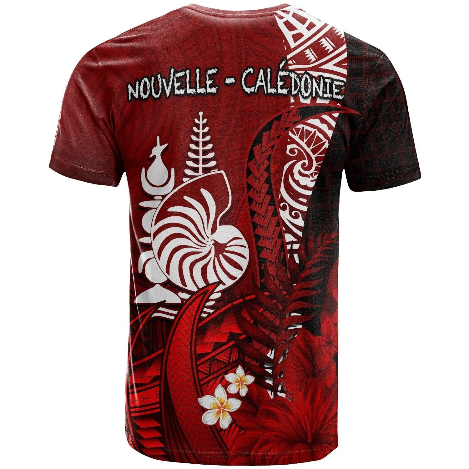 (Custom Personalised) New Caledonia T Shirt Nautilus Red Polynesian Hibiscus LT13