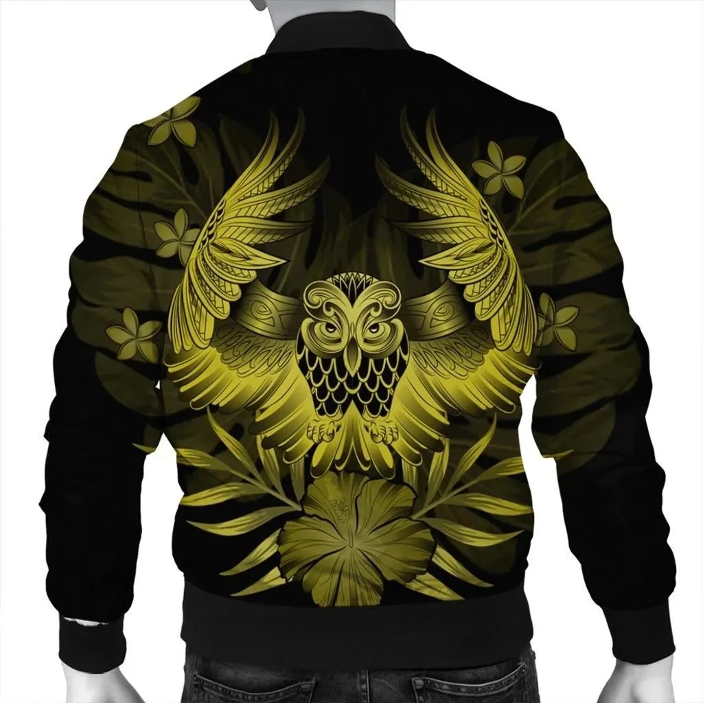 Alohawaii Jacket - Hawaiian Owl Hibiscus Plumeria Polynesian Bomber Jacket - Yellow - AH - J4R