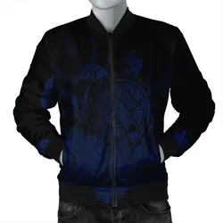 FamilyGater Jacket - Hawaiian Map Turtle Hibiscus Polynesian Bomber Jacket - Blue - AH - J4R